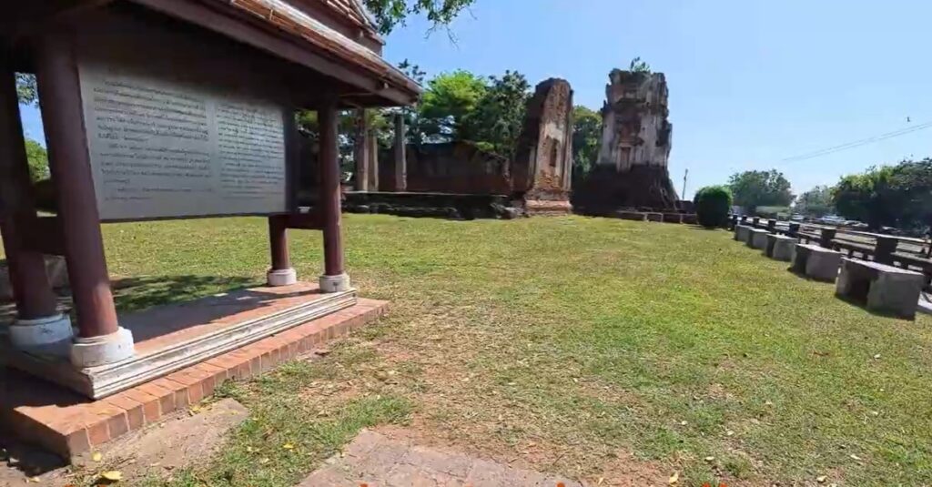 Ancient brick structures and ruined towers at Wat Nakhon Kosa in Lopburi