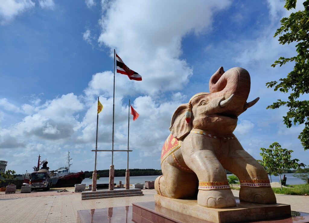 Memorial war elephant statue at King Taksin the Great Shipyard in Chanthaburi