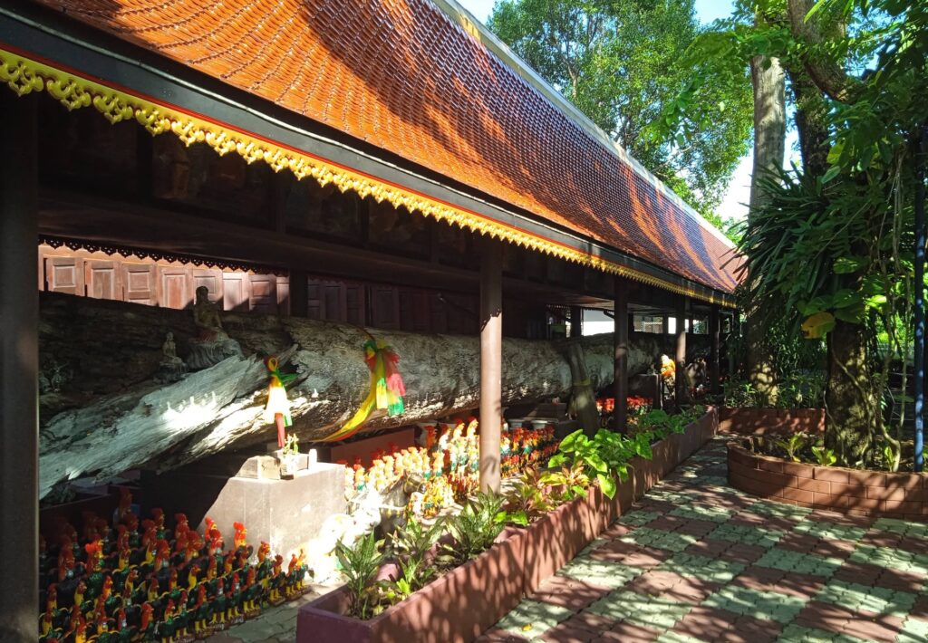 Preserved ancient wooden ship remains at King Taksin the Great Shipyard Museum.