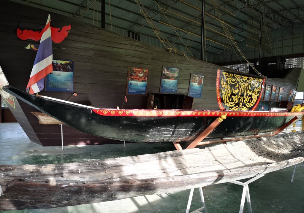 Traditional ship display inside King Taksin the Great Shipyard Museum
