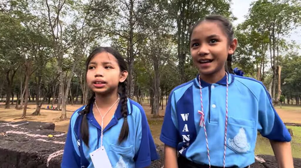 Meeting students on a school excursion at Mueang Sing Historical Park