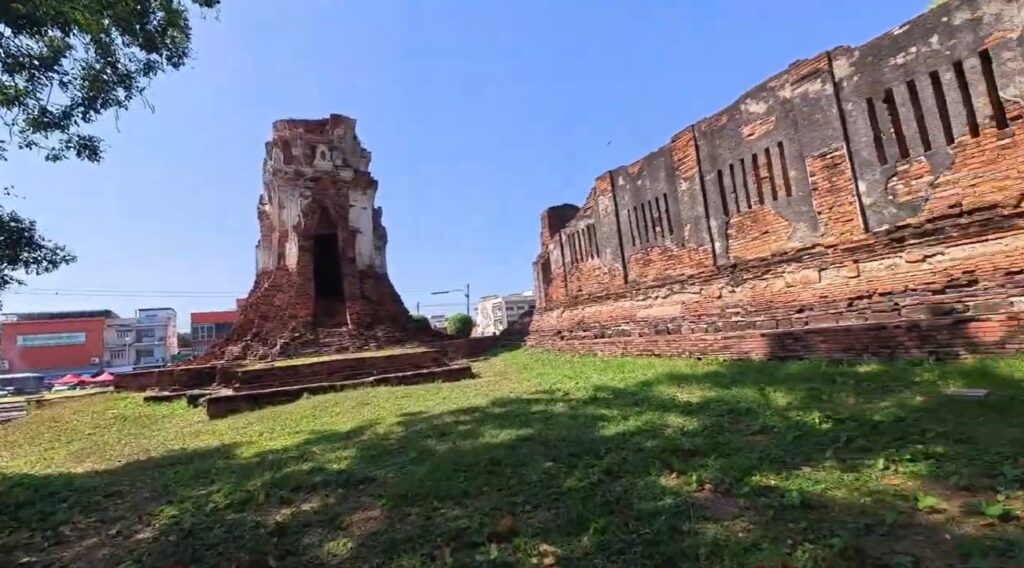 Wat Nakhon Kosa ancient brick ruins beside the railway in Lopburi, Thailand