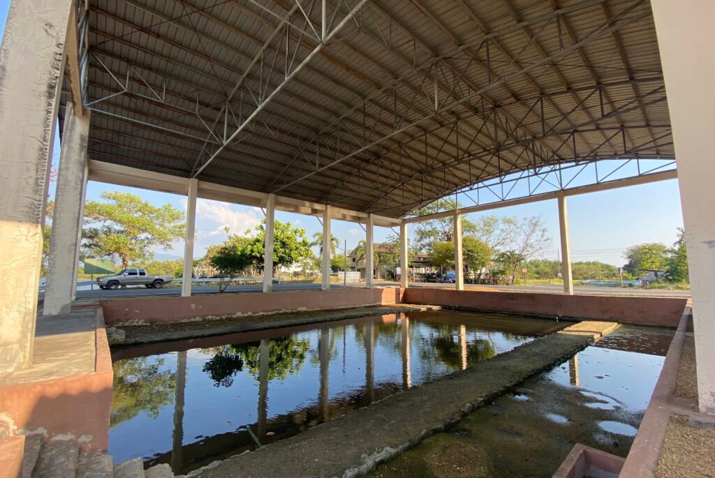 Preserved archaeological remains beneath the shelter at the historic shipyard
