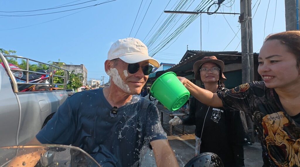 Enjoying a local Songkran celebration near Phala Beach, Rayong