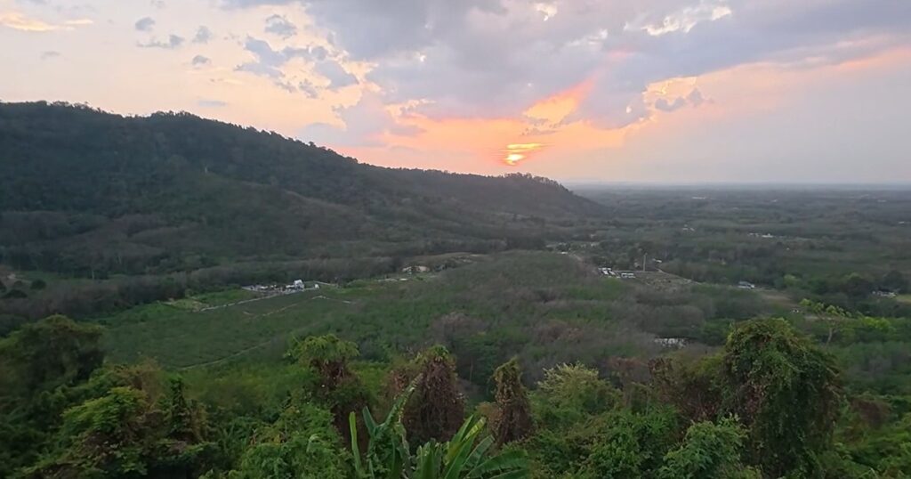 Evening mountain view at Khao Makhem campsite in Rayong