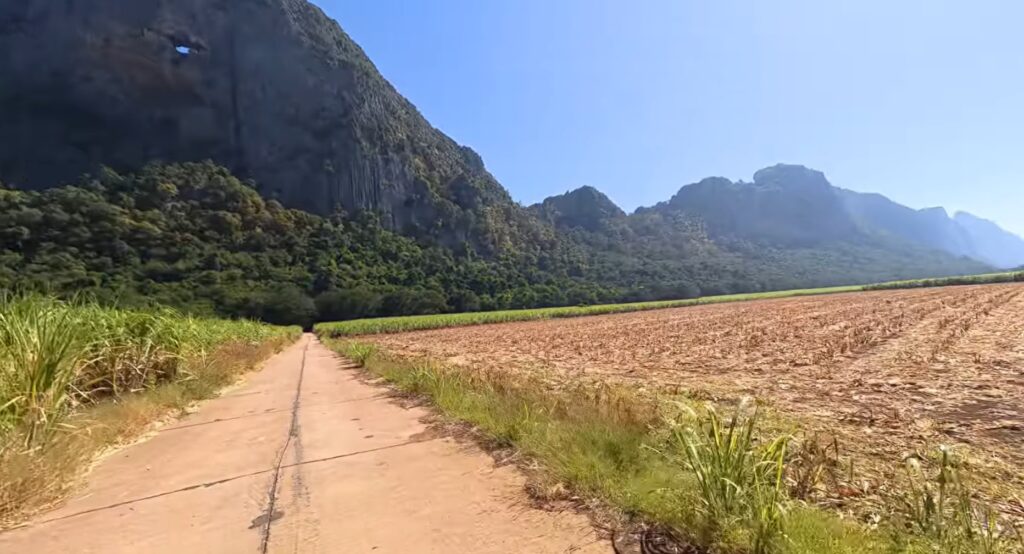 Unusual opening in a limestone mountain beside a rural road in Sa Kaeo