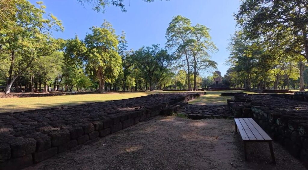 Ancient brick foundations and pathways inside Si Thep Historical Park