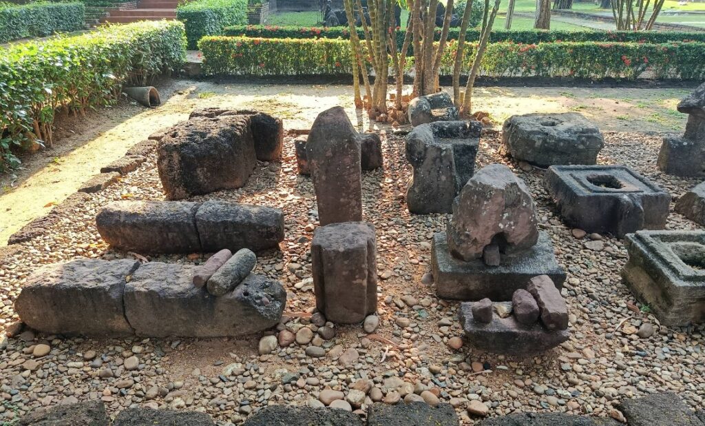 Archaeological artifacts displayed at Mueang Sing Historical Park