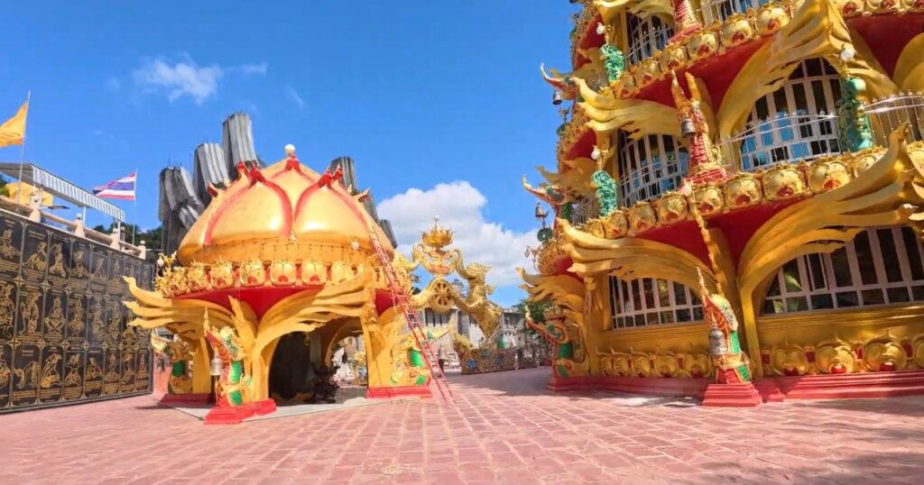 Colorful temple sculptures at Wat Khao Bang Hoei Chumphon Simaram