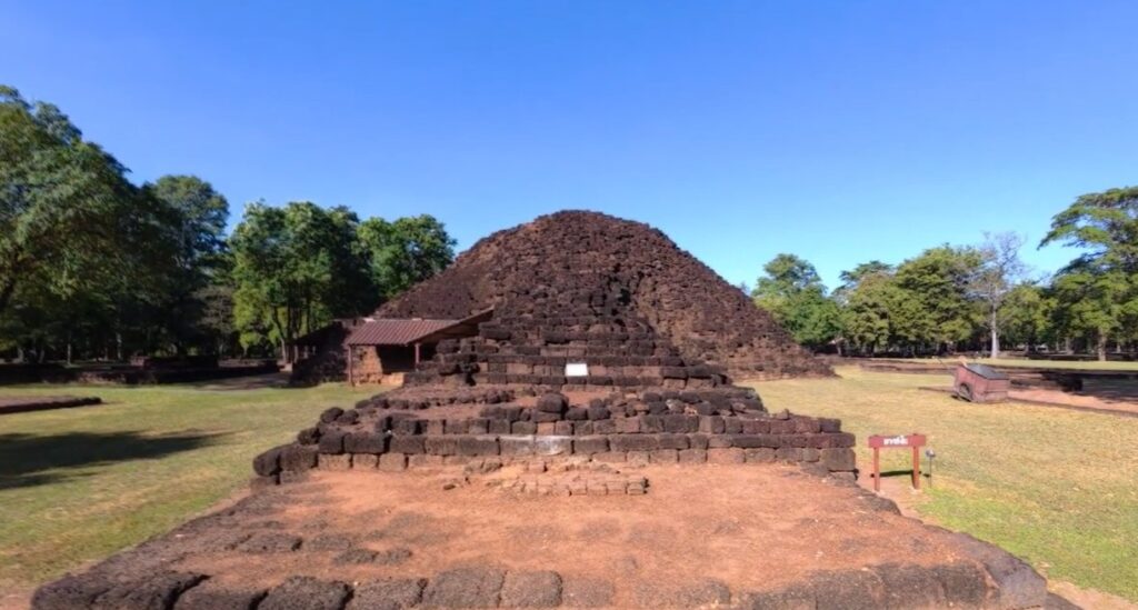 Excavated brick foundations within the ancient city of Si Thep