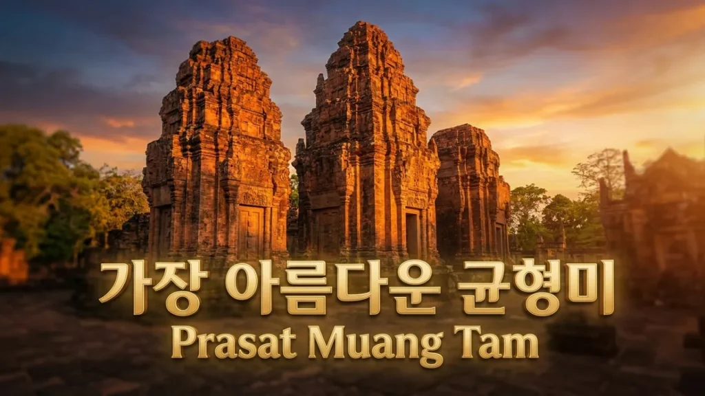 Prasat Muang Tam ancient Khmer temple decorated for a local festival in Buriram, Thailand