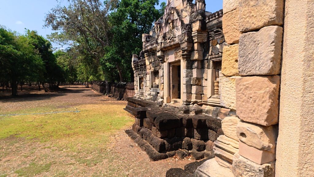 Restored sandstone gallery at Sadok Kok Thom
