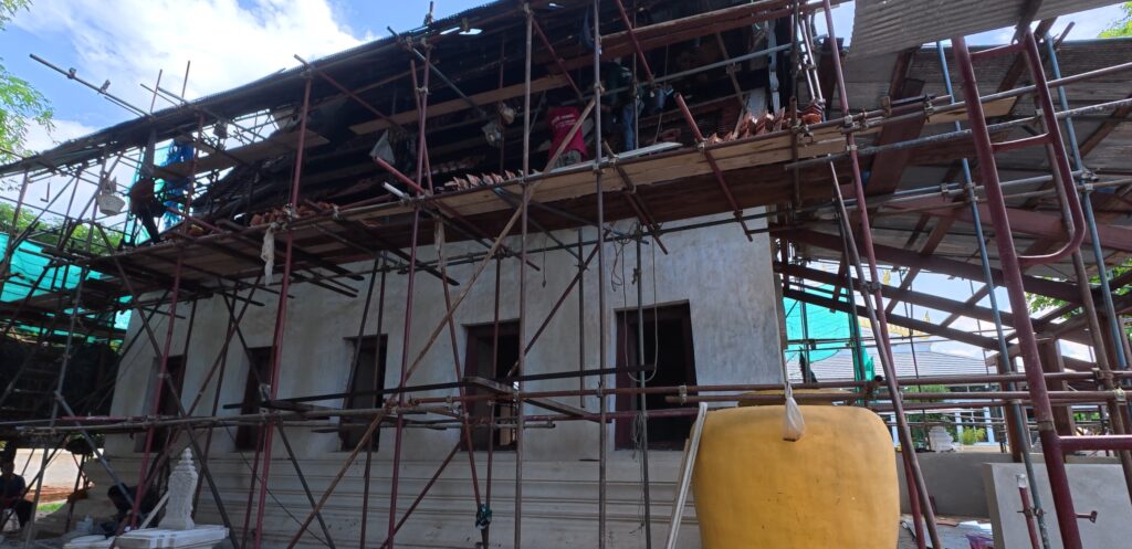 Restoration work on the ancient ubosot at Wat Khot Thimtharam