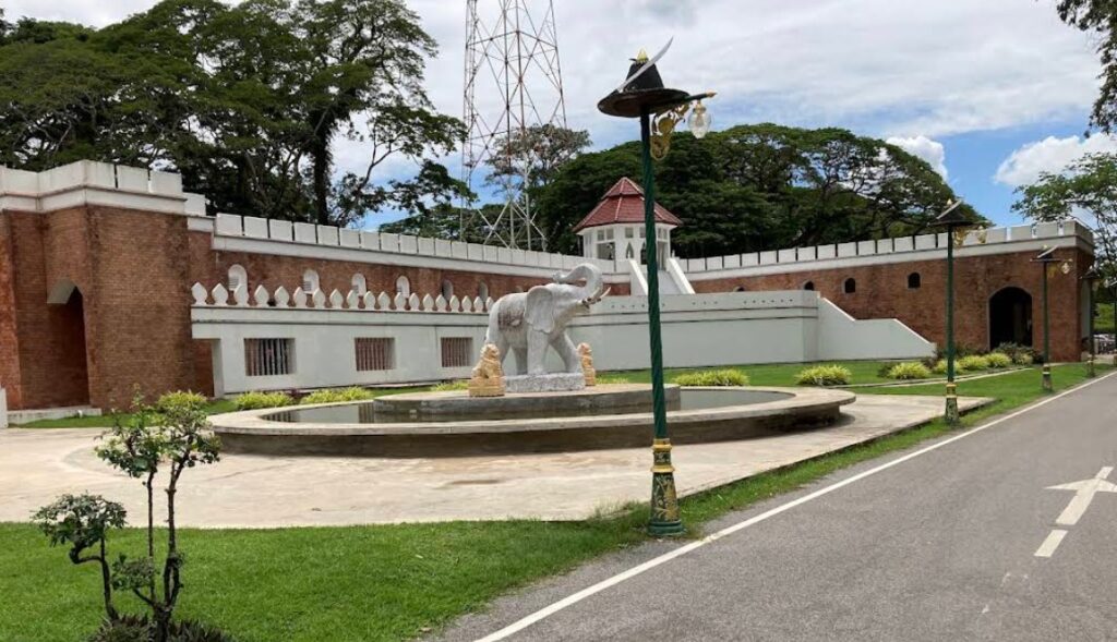 Historic entrance and walls of Taksin Camp in Chanthaburi, Thailand