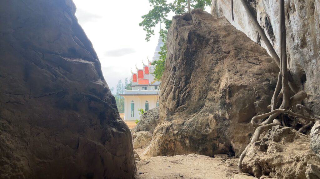 Looking out from the small meditation cave at Tham Khao Bot