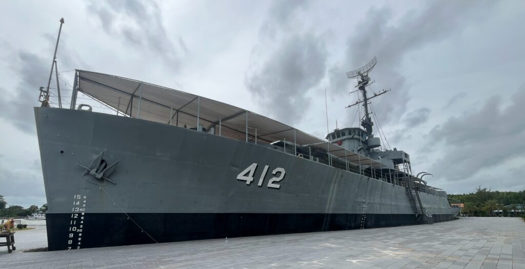 Bow and hull number 412 of HTMS Prasae memorial warship in Rayong