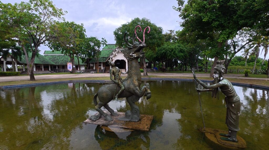 Sculptures inspired by the literary world of Sunthorn Phu at the memorial park in Rayong, Thailand