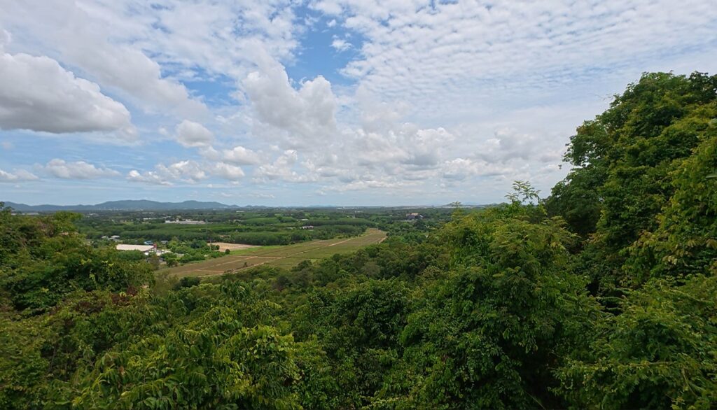 Wide countryside view from the hillside meditation center in Rayong