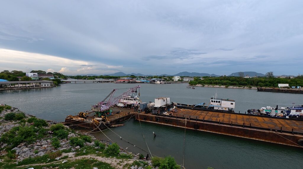 Fishing community beside the Rayong River seen from above
