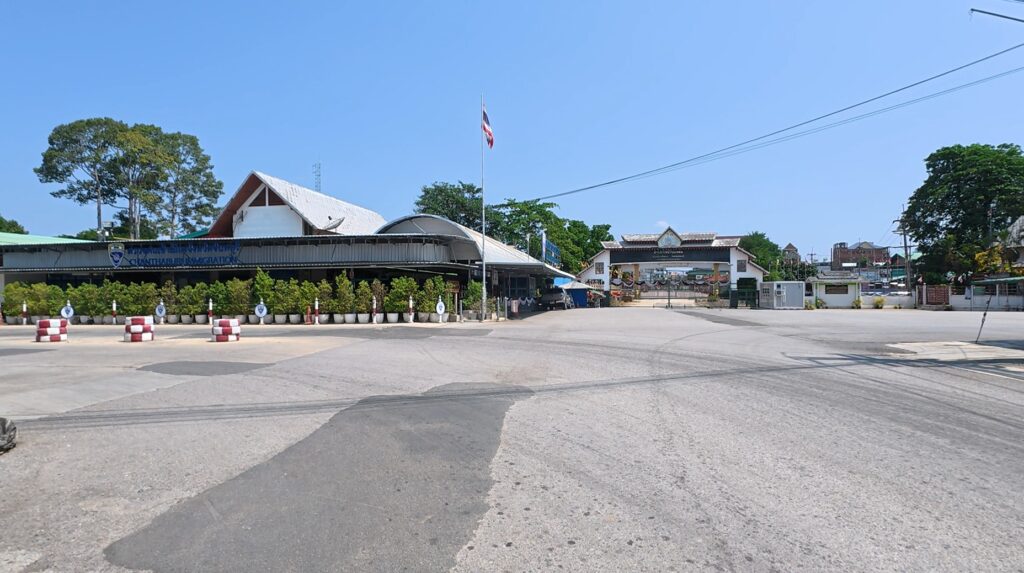 Empty walkway and closed market stalls at Ban Laem Border Market