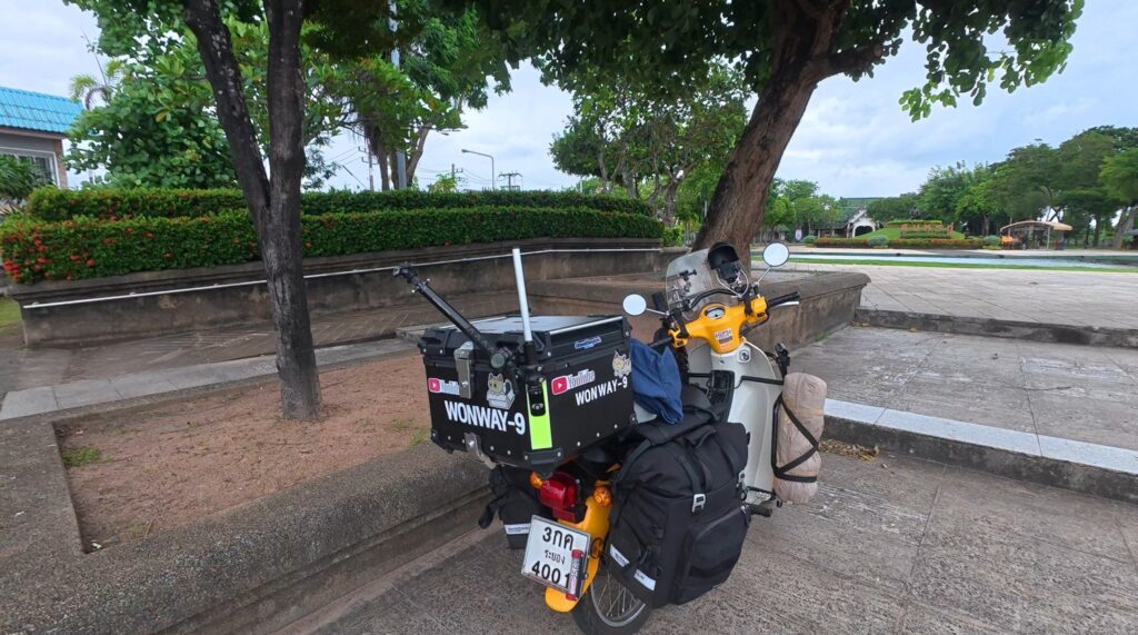 Honda Cub at the end of a literary journey to the Sunthorn Phu Memorial in Rayong
