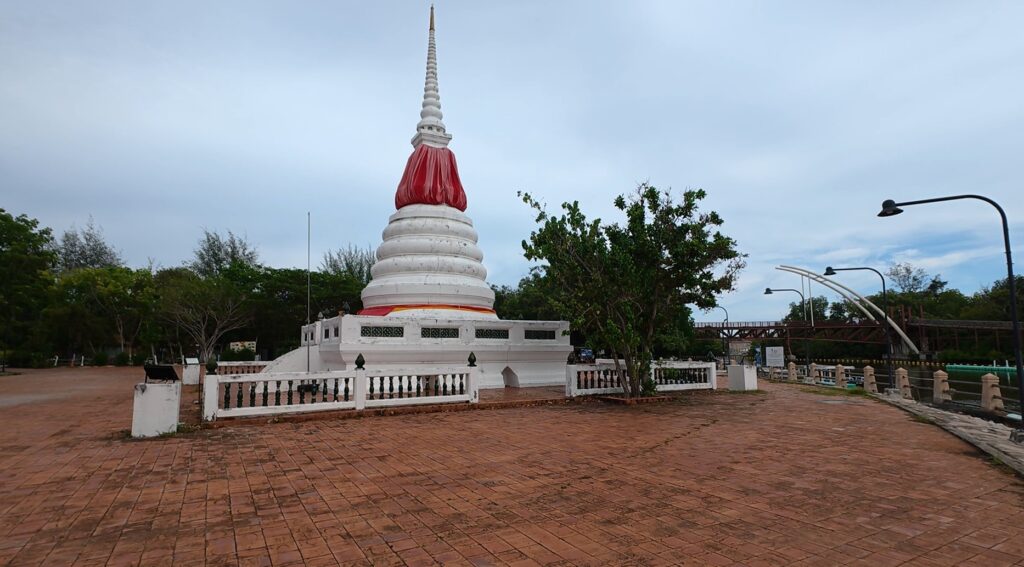 View of the historic riverside chedi in Rayong