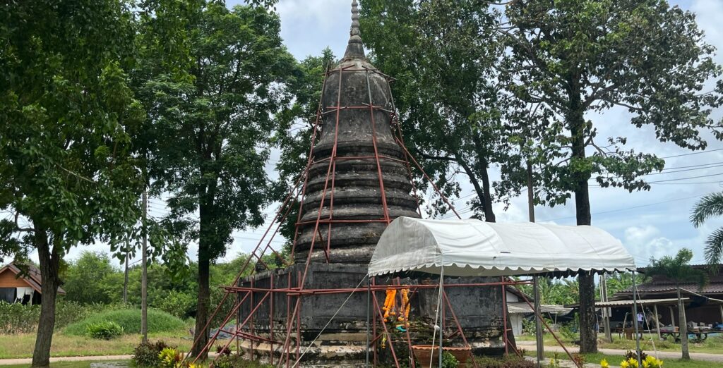 Ancient chedi at Wat Ratchabanlang Praditthawararam in Rayong