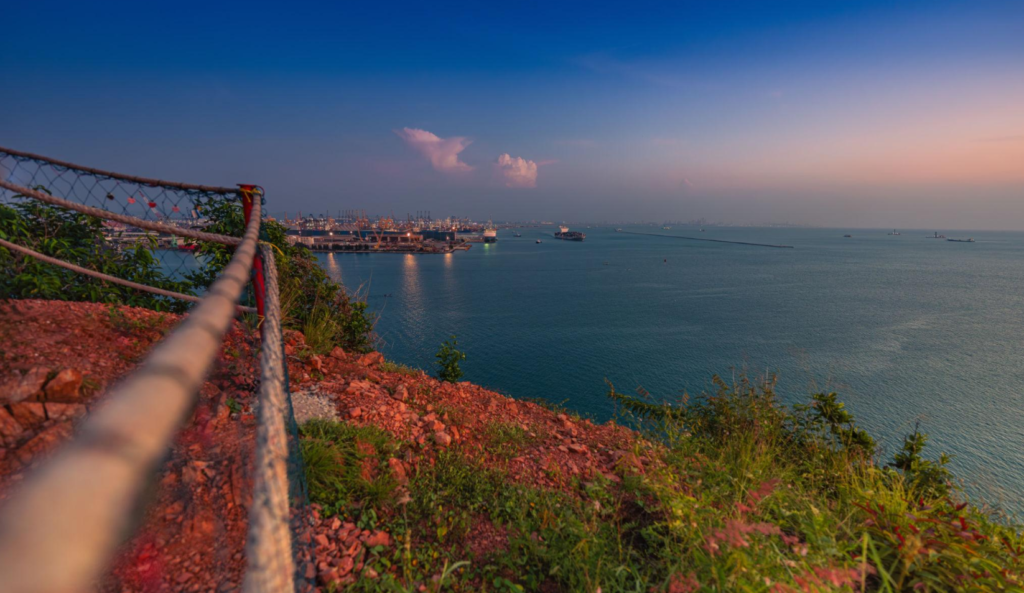 Evening view over the Gulf of Thailand from Khao Laem Chabang