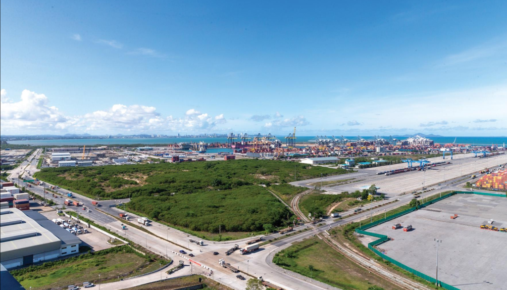 Aerial view of Laem Chabang deep-sea port in Chonburi Thailand