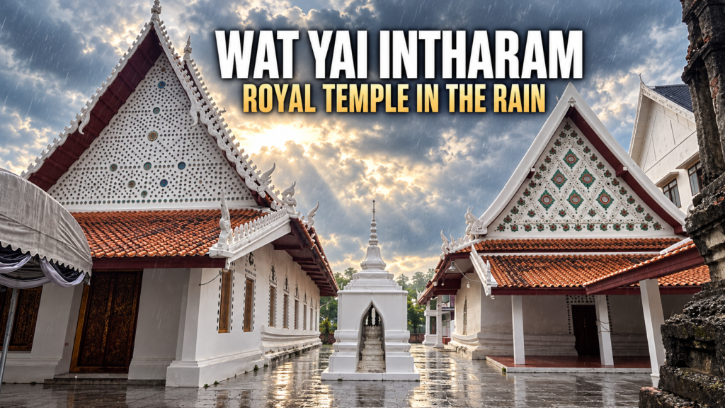 Historic temple buildings at Wat Yai Intharam Royal Monastery in Chonburi